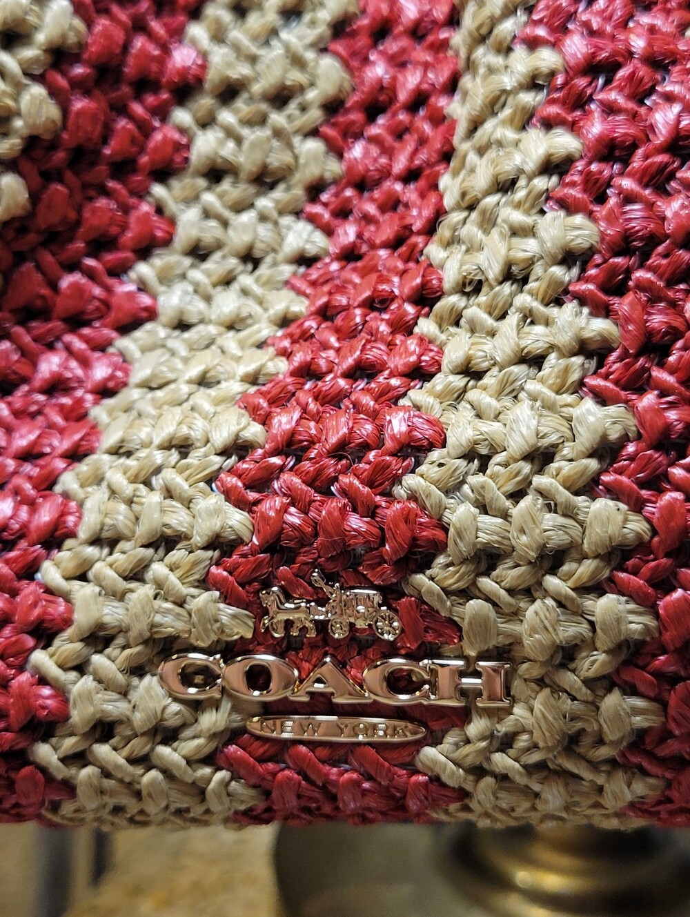 COACH Straw Faye Drawstring Shoulder/Crossbody bag Striped NWT - Picture 14 of 14